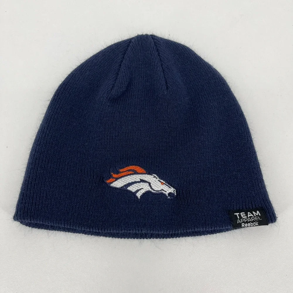 Reebok Denver Broncos Kids Navy Blue Knit Beanie NFL Team Apparel Medium 10/12